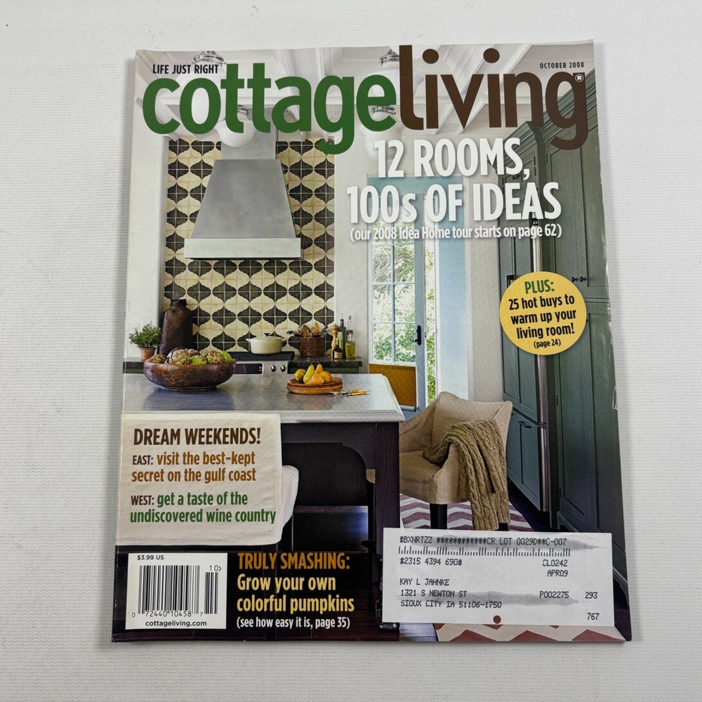 Cottage Living Magazine October 2008 Home Decor Design 12 Rooms 100s of Ideas